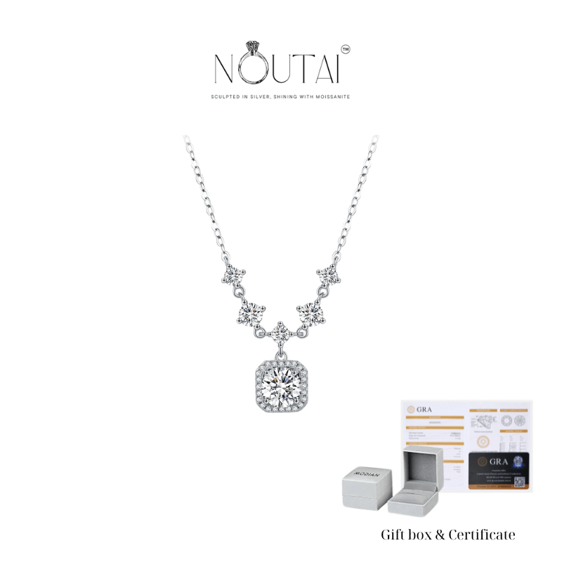 Noutai 1ct D Color Moissanite Halo Pendant Necklace – 925 Sterling Silver