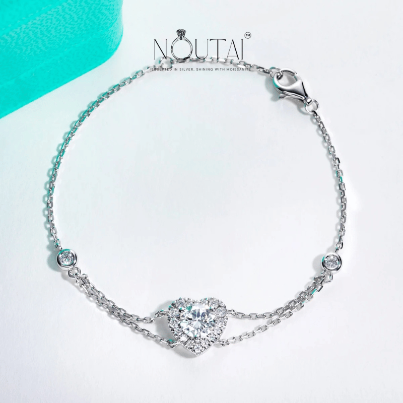 Noutai 1ct Moissanite Heart Bracelet – 925 Sterling Silver