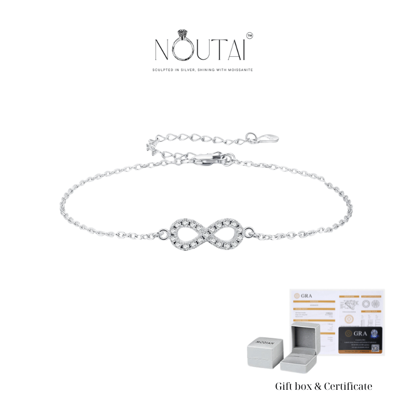 Noutai D Color Moissanite Infinity Bracelet – 21 Stones 925 Silver