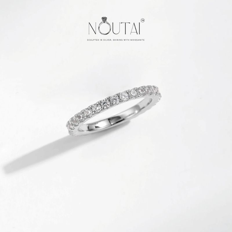 Noutai Luxury D Color Moissanite Stackable Band Ring – 925 Sterling Silver