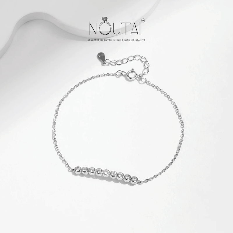 Noutai D Color Moissanite Simple Round Chain Bracelet – 925 Sterling Silver