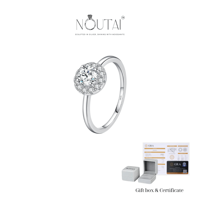 Noutai 0.5ct D Color VVS1 Round Moissanite Ring – 925 Sterling Silver