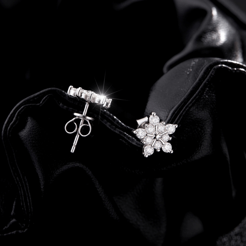 Noutai D Color Dazzling Moissanite Snowflake Stud Earrings – 925 Sterling Silver