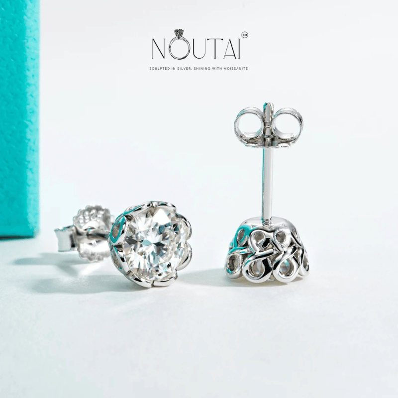 Noutai 2-6cttw D Color VVS1 Moissanite Stud Earrings – 925 Sterling Silver