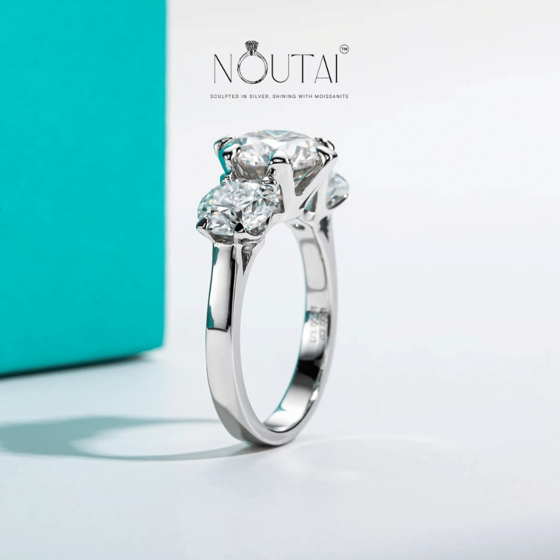 Noutai 5ct D Color Moissanite Three Stone Engagement Ring – 925 Sterling Silver