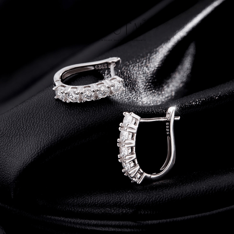 Noutai D Color U Shape Moissanite Hoop Earrings – 925 Sterling Silver