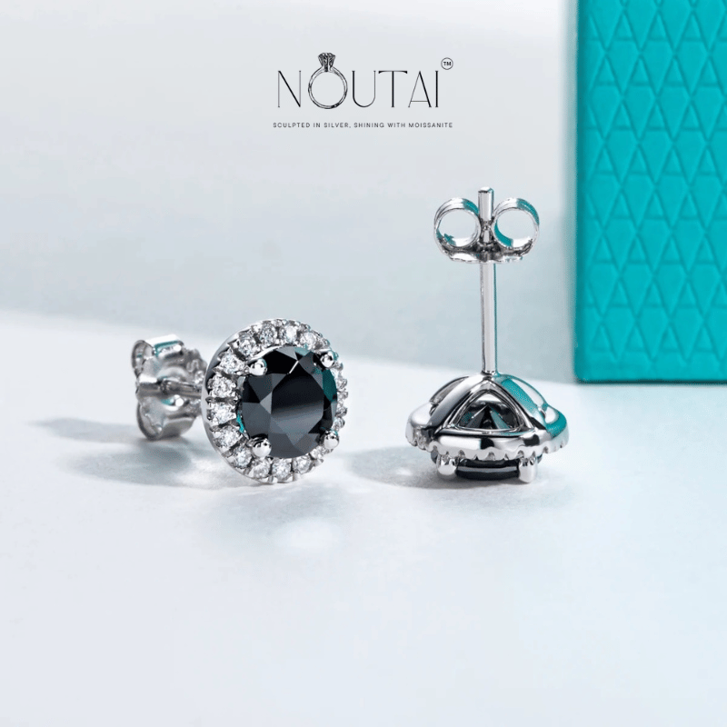 Noutai 1ct Black Moissanite Stud Earrings – 925 Sterling Silver