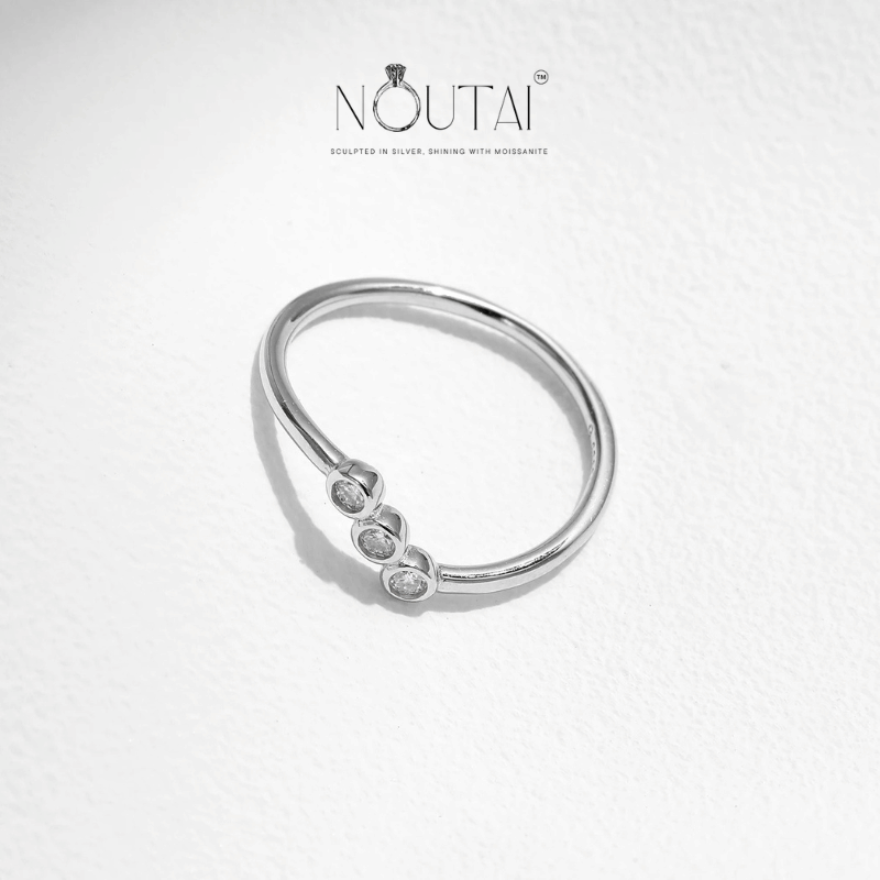 Noutai D Color Moissanite Lab Diamond Irregular Line Stackable Ring – 925 Sterling Silver