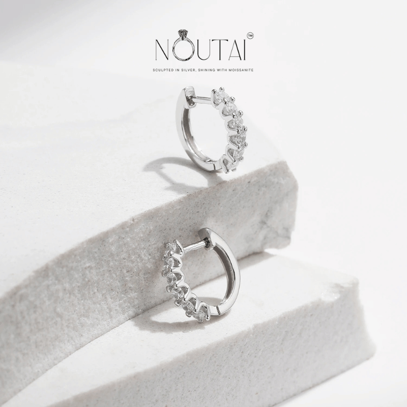 Noutai D Color Moissanite Small Hollow Hoop Earrings – 925 Sterling Silver