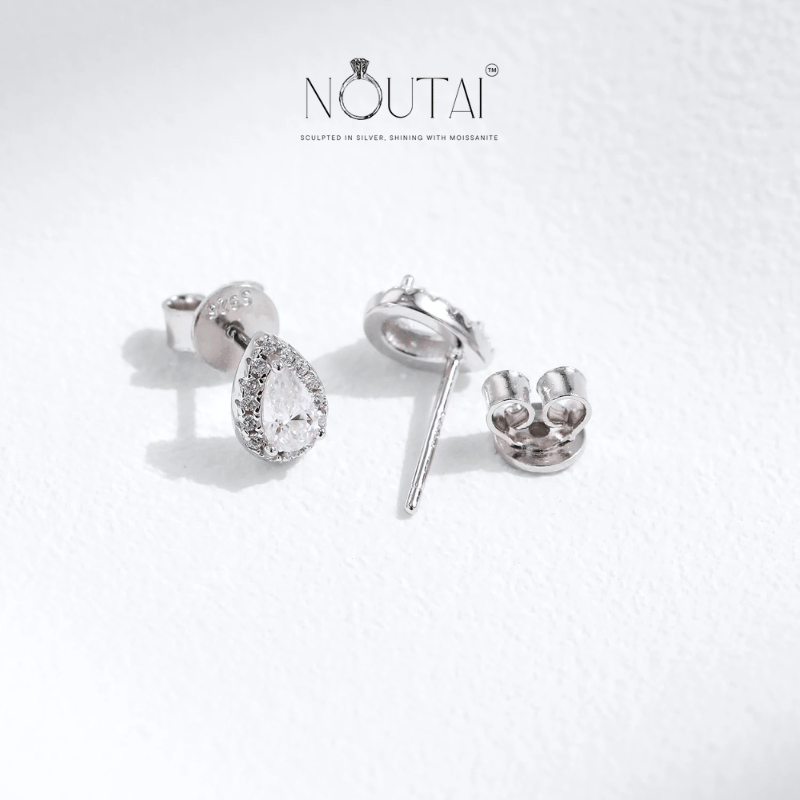 Noutai D Color Pear Cut Moissanite Stud Earrings – 925 Sterling Silver