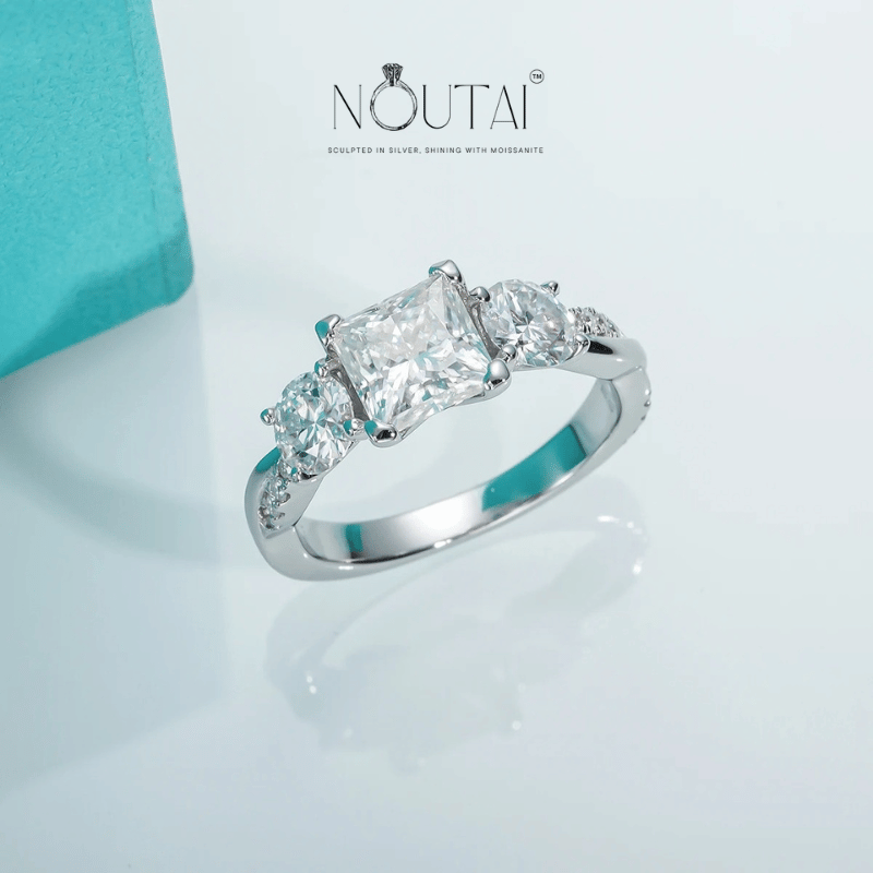 Noutai 1.5ct Princess Cut D Color Moissanite Engagement Ring – 925 Sterling Silver