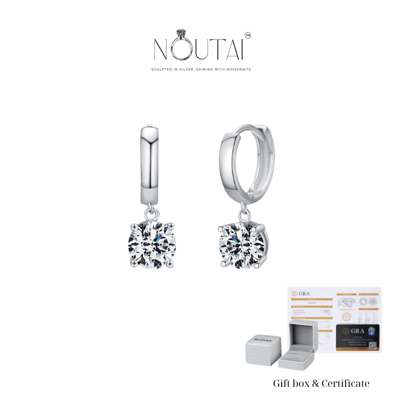 Pendientes de aro de moissanita Noutai: joyería nupcial de plata de ley para mujer