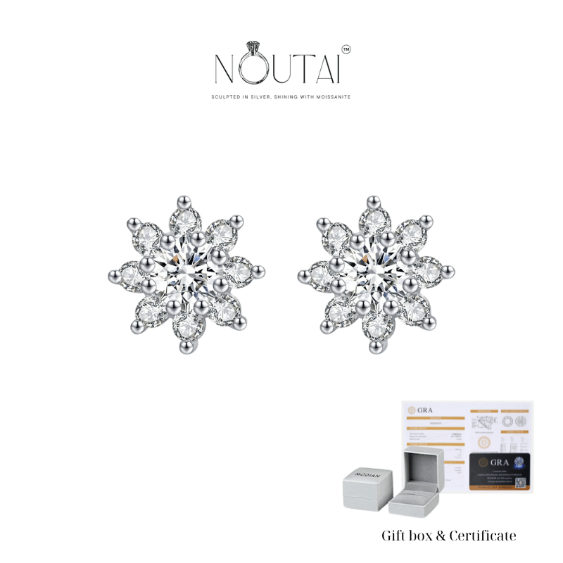 Noutai Sparkling 0.4ct D Color Moissanite Flower Stud Earrings – 925 Sterling Silver