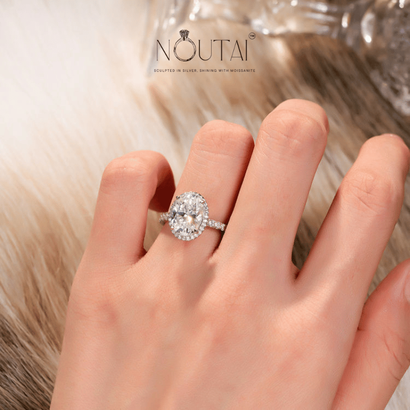 Noutai 1-5ct Oval Cut Moissanite Halo Ring – 925 Sterling Silver