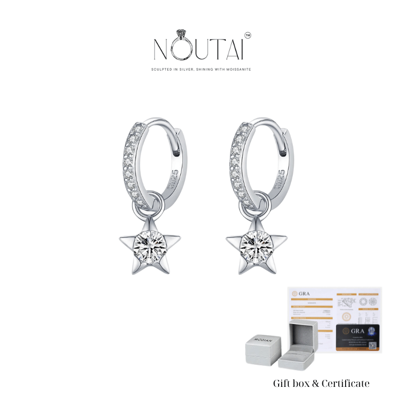 Noutai 0.3ct D Color Round Moissanite Hoop Earrings – 925 Sterling Silver