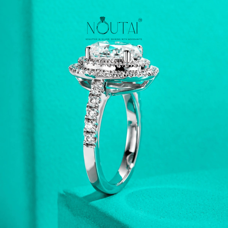 Noutai 3ct Oval Cut Moissanite Double Halo Engagement Ring – 925 Sterling Silver