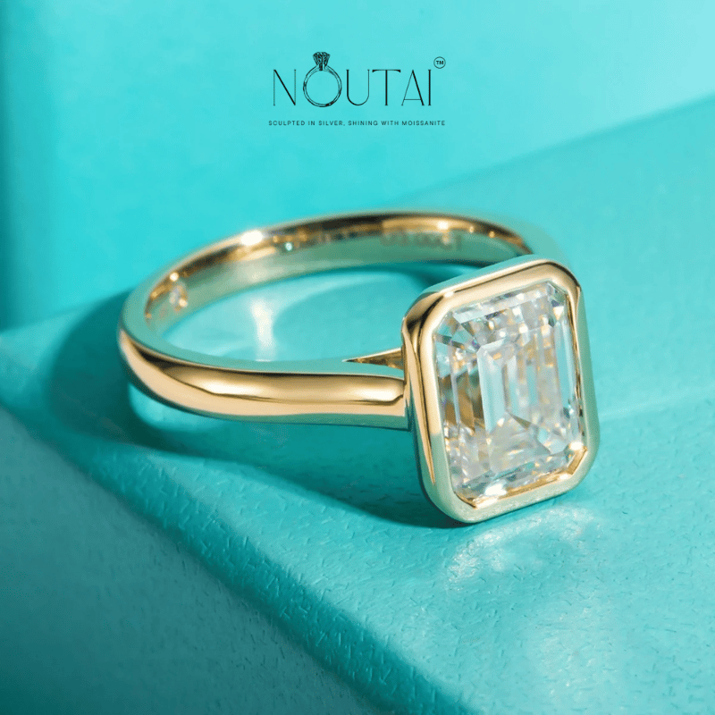 Noutai 3ct Emerald Cut D Color Moissanite Engagement Ring – 925 Sterling Silver