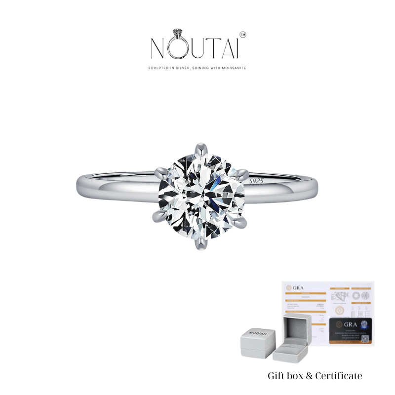 Noutai 1ct Moissanite Lab Diamond Ring – 925 Sterling Silver Platinum Plated