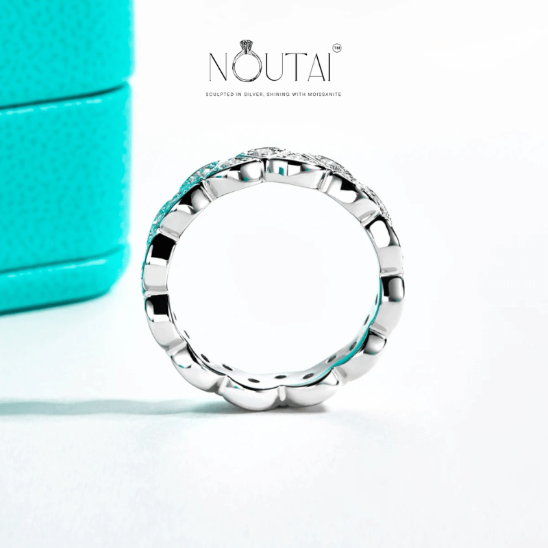 Noutai Moissanite Leaf Wedding Band – 925 Sterling Silver