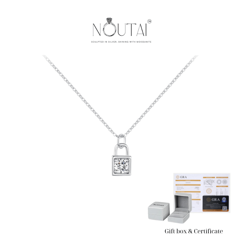 Noutai 0.5ct D Color Moissanite Lock Pendant Necklace – 925 Sterling Silver