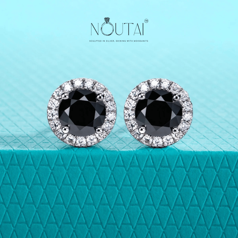 Noutai 1ct Black Moissanite Stud Earrings – 925 Sterling Silver