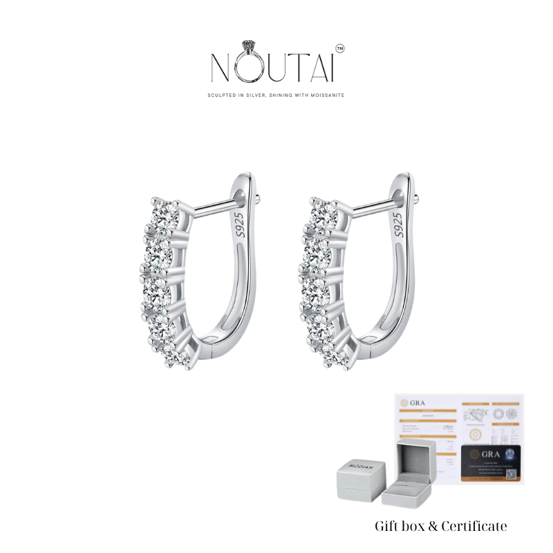 Noutai D Color U Shape Moissanite Hoop Earrings – 925 Sterling Silver