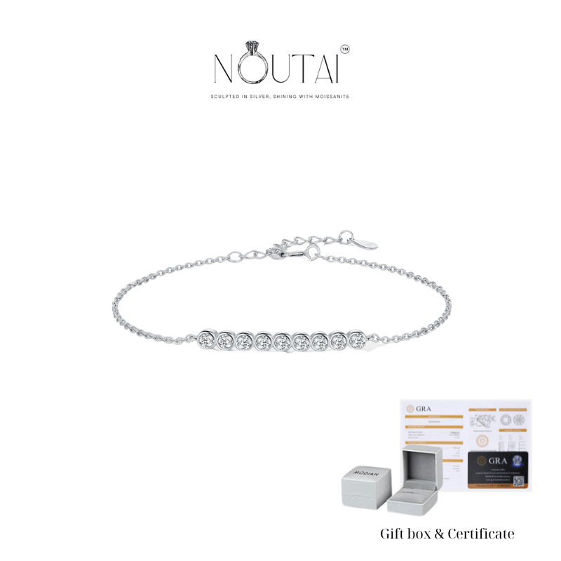 Noutai D Color Moissanite Simple Round Chain Bracelet – 925 Sterling Silver