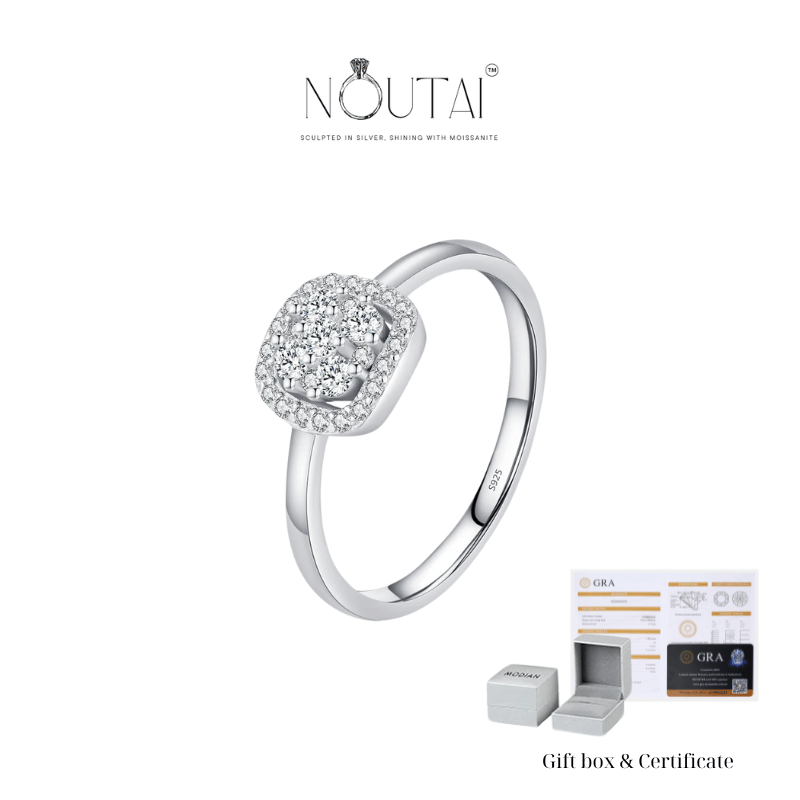 Noutai Sparkling VVS1 D Color Pave Moissanite Ring – 925 Sterling Silver