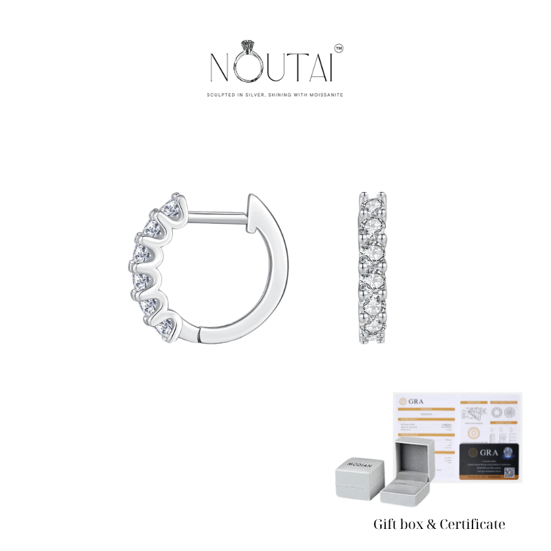 Noutai D Color Moissanite Small Hollow Hoop Earrings – 925 Sterling Silver