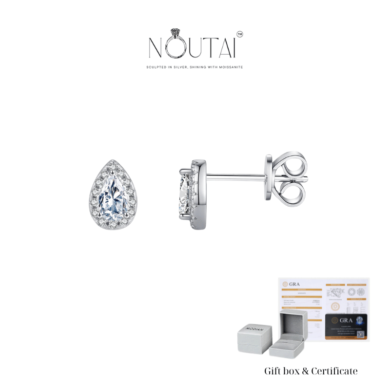 Noutai D Color Pear Cut Moissanite Stud Earrings – 925 Sterling Silver