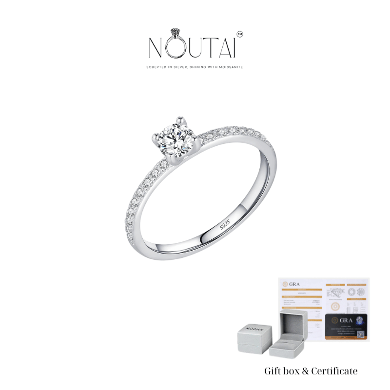 Noutai D Color Delicate Square Moissanite Ring – 925 Sterling Silver