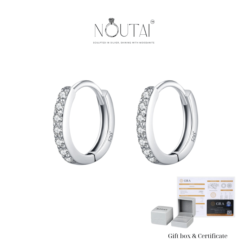 Noutai D Color Sparkling Moissanite Circle Hoop Earrings – 925 Sterling Silver