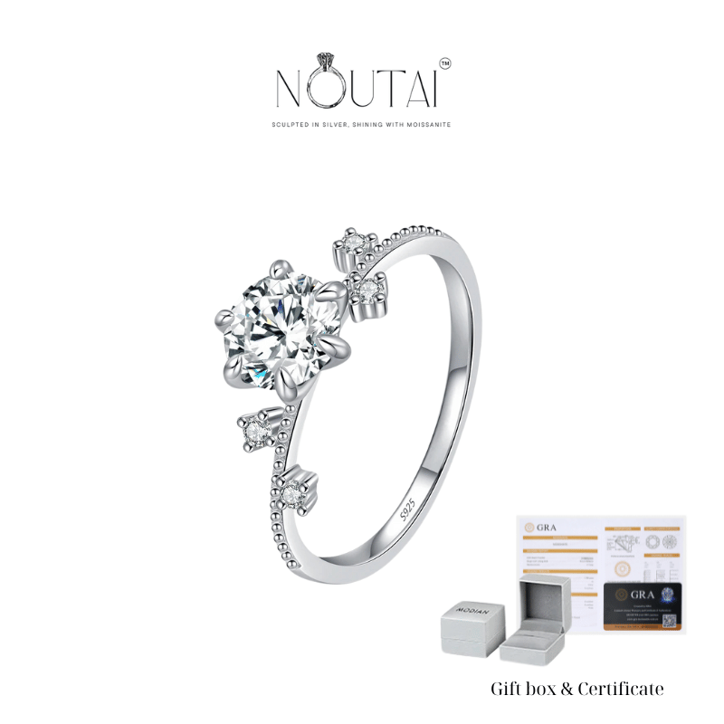 Noutai 1ct Moissanite Flower Ring – 6 Claw 925 Sterling Silver