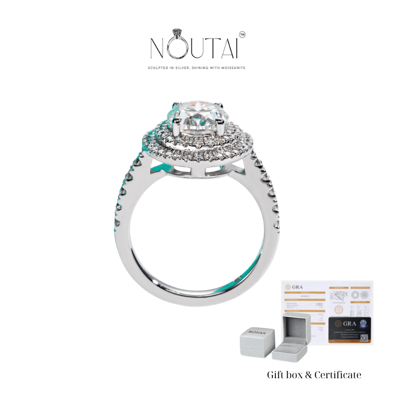 Noutai 3ct Oval Cut Moissanite Double Halo Engagement Ring – 925 Sterling Silver
