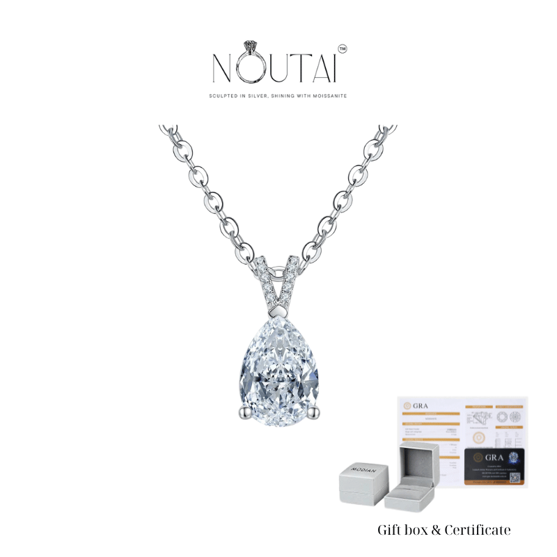 Noutai 2.5ct D Color Pear Cut Moissanite Pendant Necklace – 925 Sterling Silver