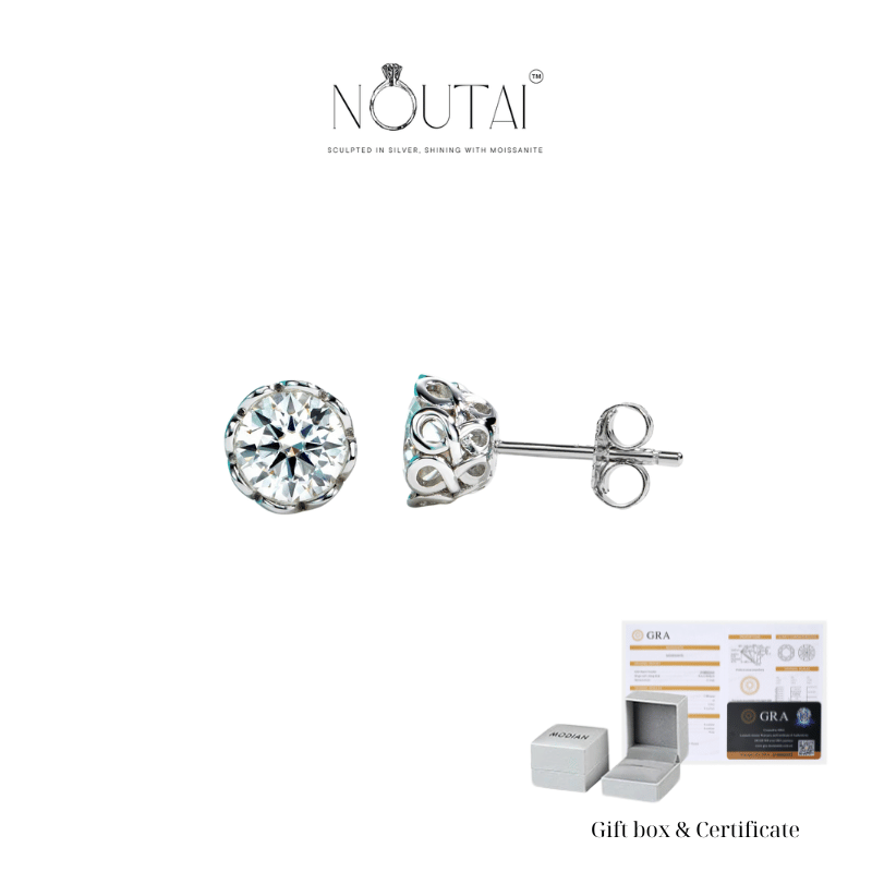 Noutai 2-6cttw D Color VVS1 Moissanite Stud Earrings – 925 Sterling Silver