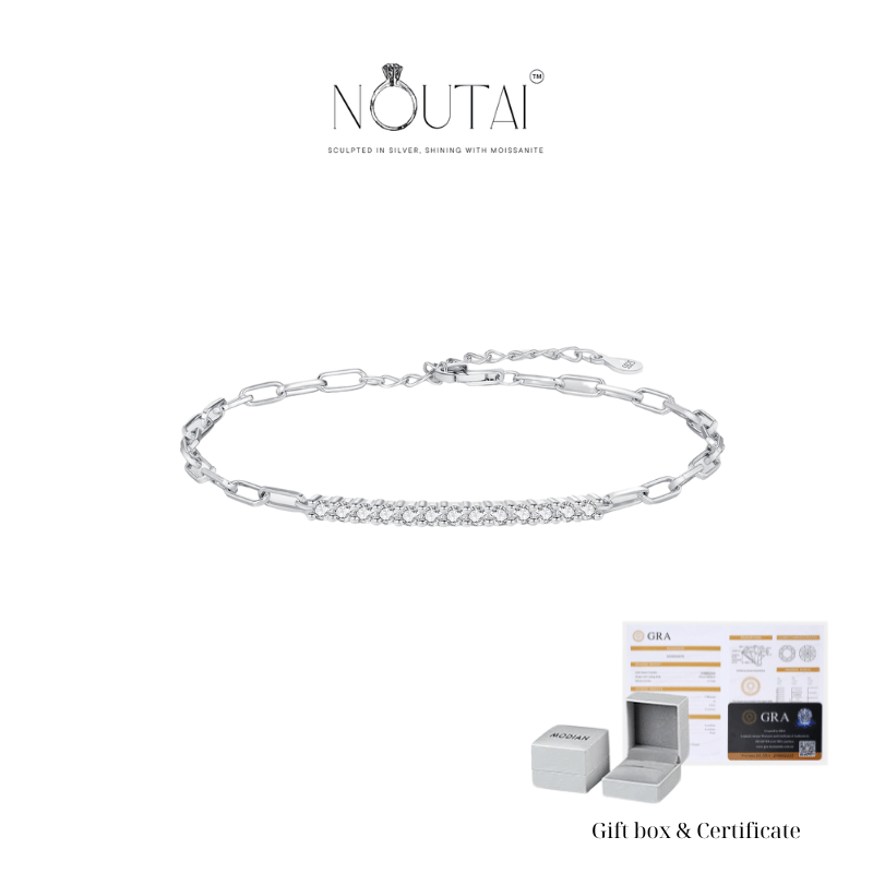 Noutai Sparkling D Color Moissanite Lock Bracelet – 925 Sterling Silver