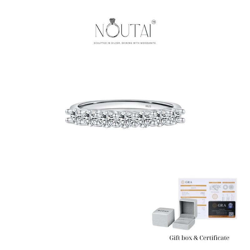 Noutai Luxury D Color Moissanite Stackable Band Ring – 925 Sterling Silver