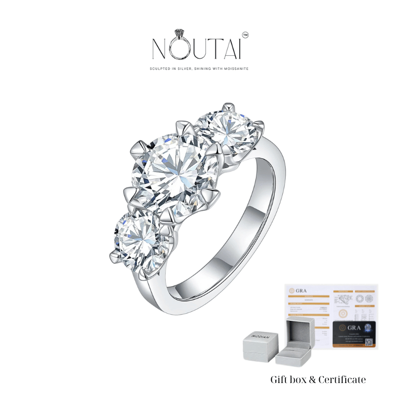 Noutai 5ct D Color Moissanite Three Stone Engagement Ring – 925 Sterling Silver