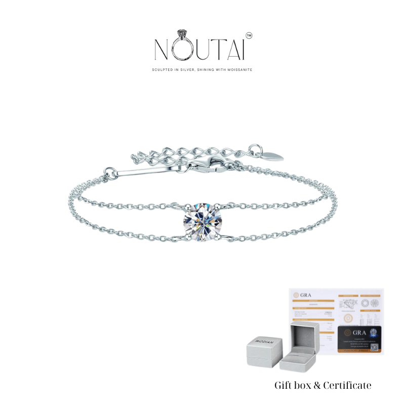 Noutai 1ct Moissanite Double Chain Bracelet – 925 Sterling Silver