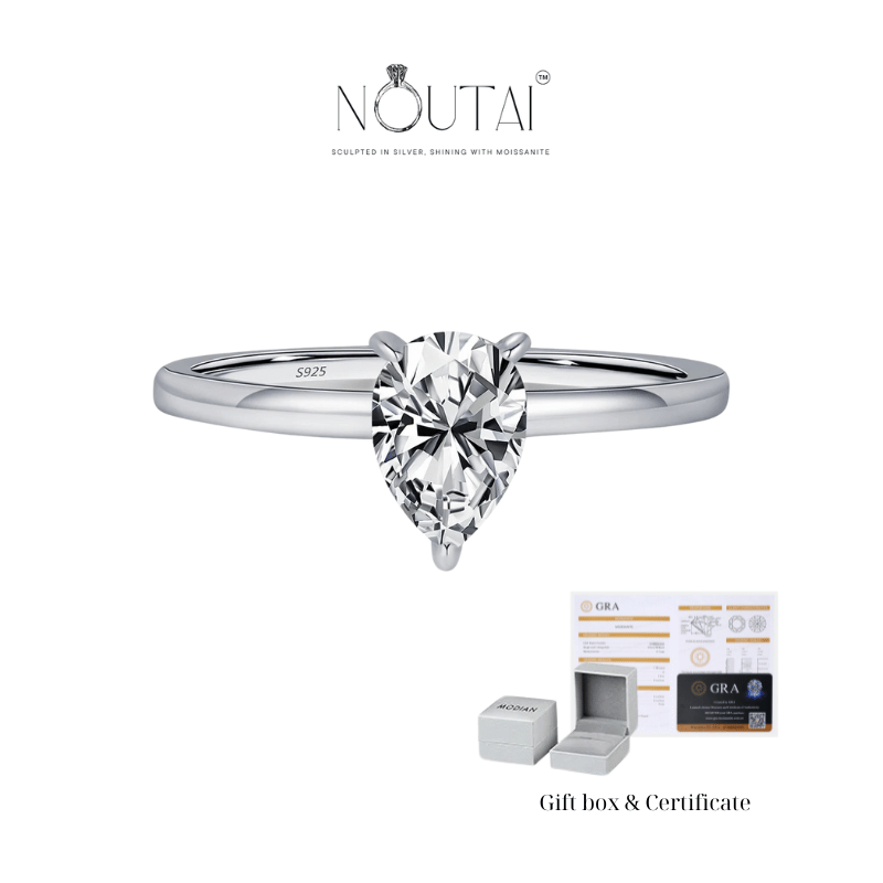 Noutai 0.8ct D Color Pear Cut Moissanite Ring – 925 Sterling Silver