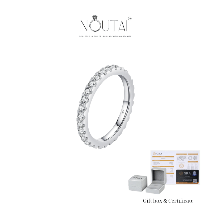Noutai Luxury D Color Moissanite Stackable Band Ring – 925 Sterling Silver