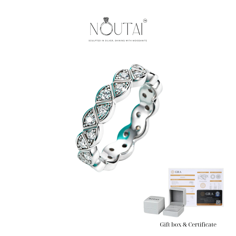 Noutai Moissanite Leaf Wedding Band – 925 Sterling Silver