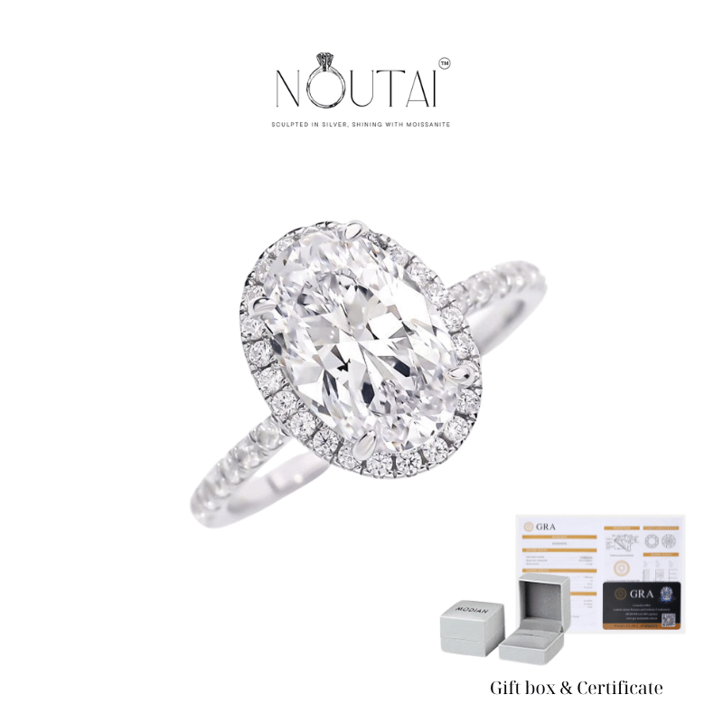 Noutai 1-5ct Oval Cut Moissanite Halo Ring – 925 Sterling Silver