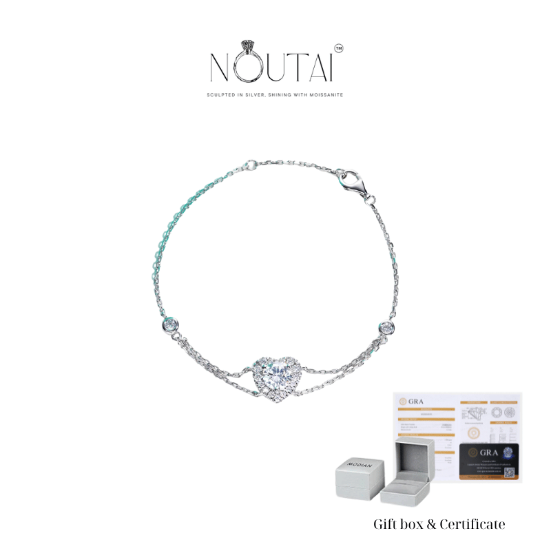 Noutai 1ct Moissanite Heart Bracelet – 925 Sterling Silver