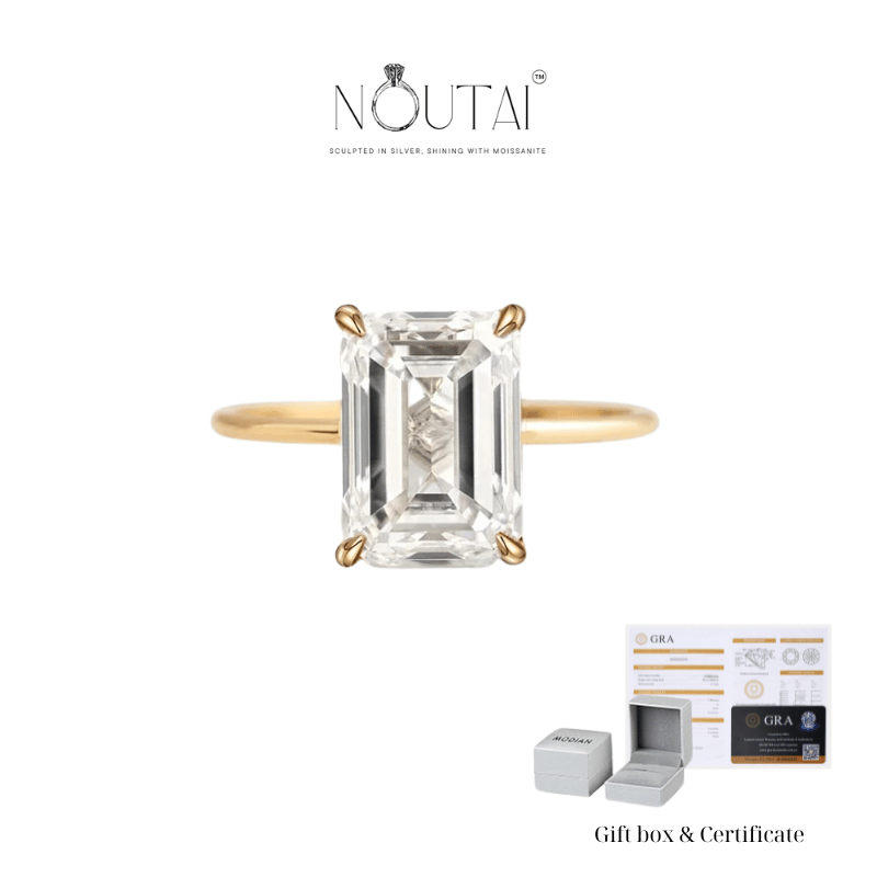 Noutai Emerald Cut Moissanite Solitaire Ring – 925 Sterling Silver
