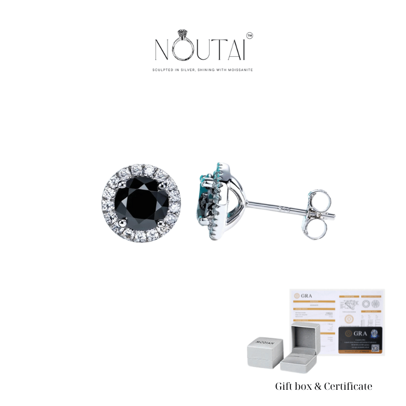 Noutai 1ct Black Moissanite Stud Earrings – 925 Sterling Silver