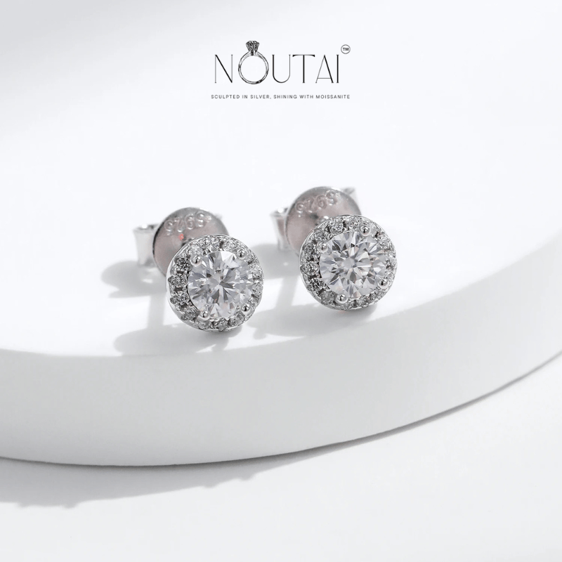 Noutai 0.3ct Tiny Halo Moissanite Stud Earrings – 925 Sterling Silver