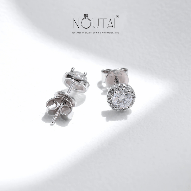 Noutai 0.3ct Tiny Halo Moissanite Stud Earrings – 925 Sterling Silver