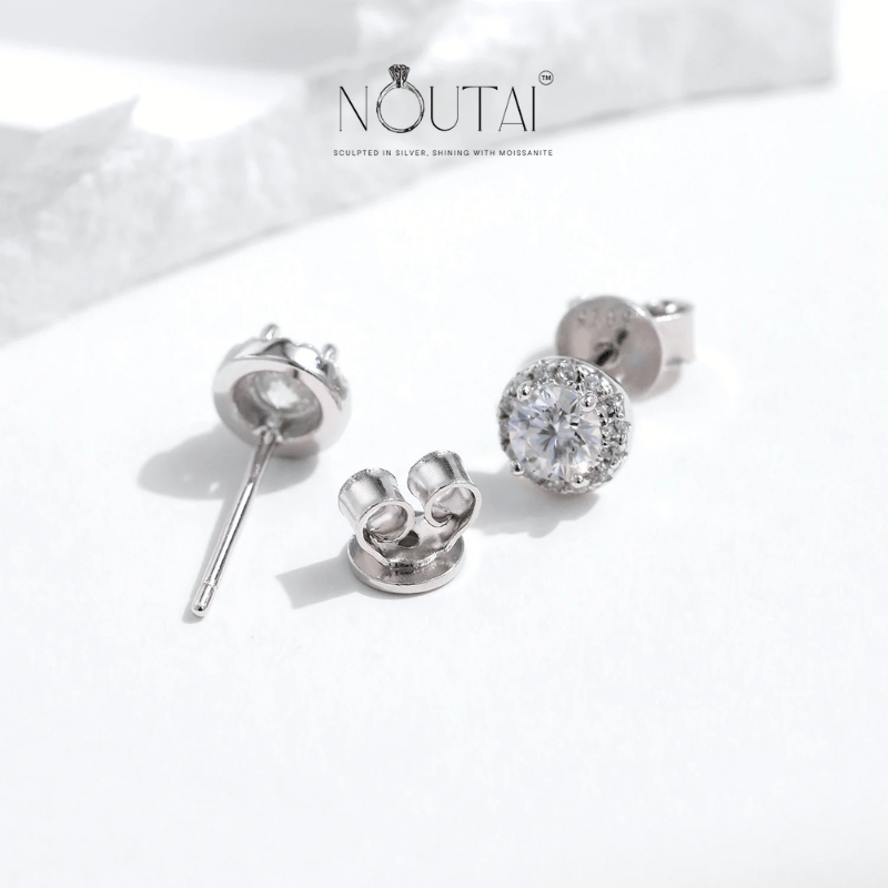 Noutai 0.3ct Tiny Halo Moissanite Stud Earrings – 925 Sterling Silver